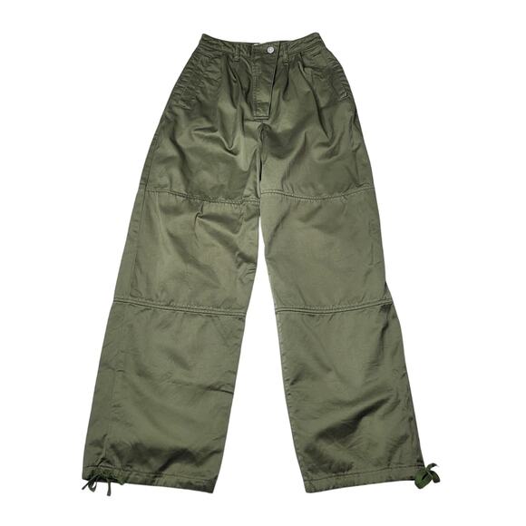 Moussy Vintage Fayette Cargo Pants Olive Green Tie Cuffs Wide Leg Utility XS - Picture 3 of 12